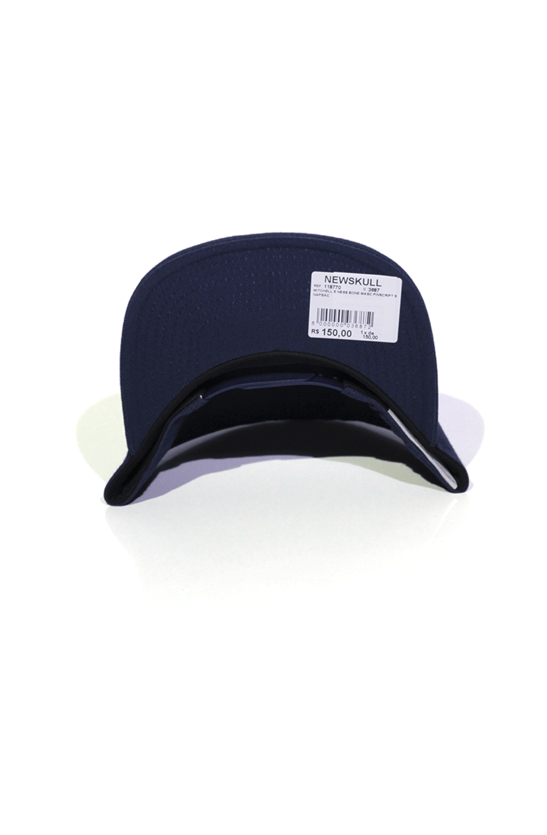 Bone Mitchell and Ness Logo Pinscript Snapback Azul Marinho - NewSkull