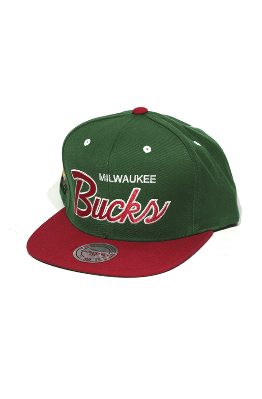 Boné Mitchell and Ness Milwaukee Bucks Script Snapback Verde - NewSkull