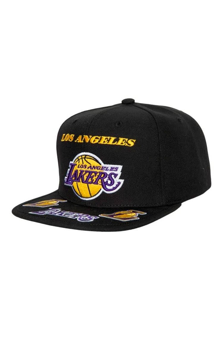 Boné Mitchell & Ness Nba Los Angeles Lakers Aba Reta Snapback Front Loaded Preto/Roxo/Amarelo - NewSkull