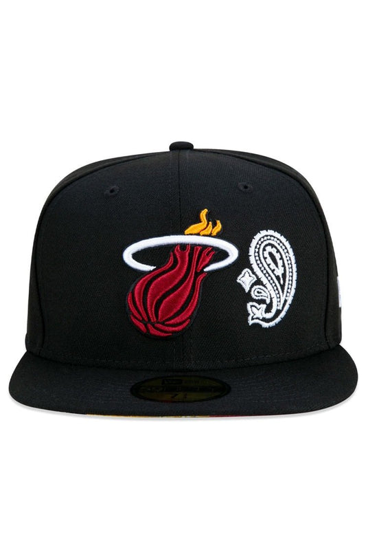 Boné New Era 59fifty Miami Heat Patchwork Aba Reta Preto/Branco - NewSkull