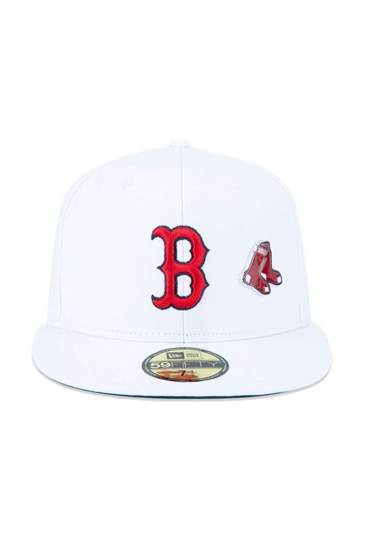 Boné New Era 59FIFTY MLB Boston Red Sox Core Fitted Aba Reta Branco/Vermelho - NewSkull