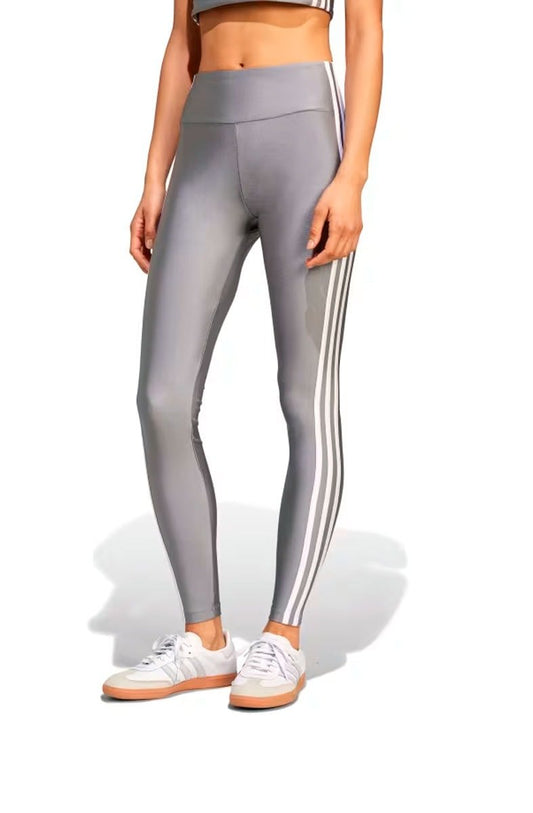 Calça Adidas Legging Poliester Adicolor 3 - stripes Cinza/Branco - NewSkull