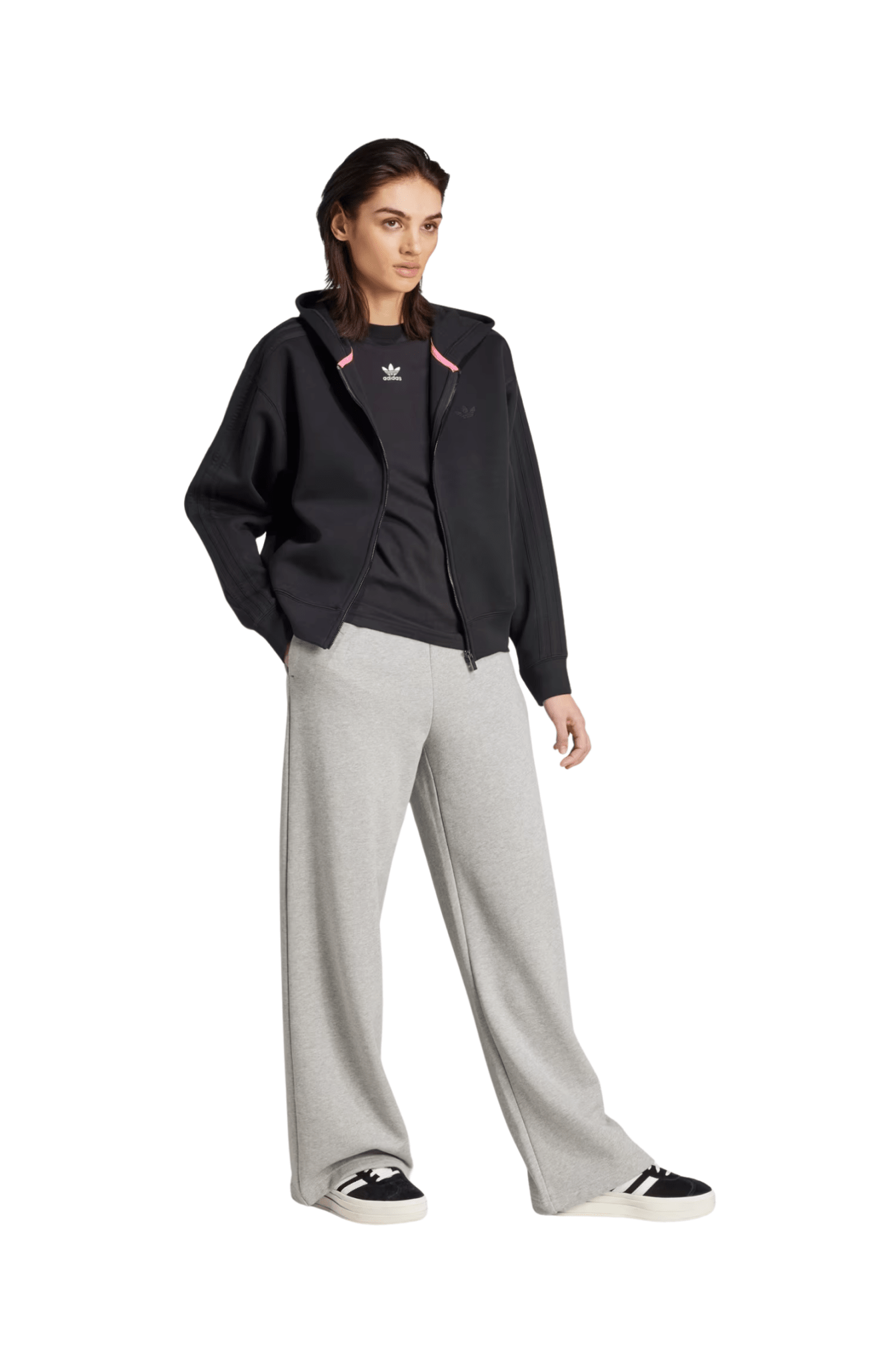 Calça Adidas Moletinho Wide Leg Essentials Cinza - NewSkull