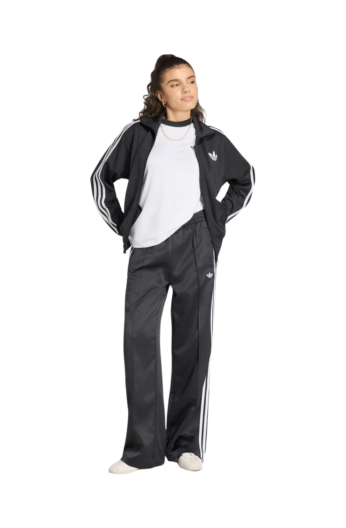 Calça Adidas Satin SST Loose Track Pant Preto/Branco - NewSkull