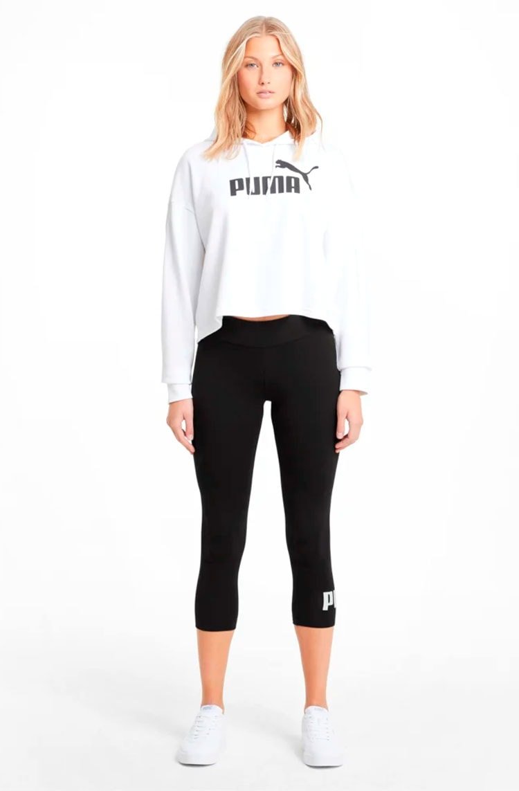 Calça Puma Legging Essentials Logo 3/4 Feminina Preta/Branca - NewSkull