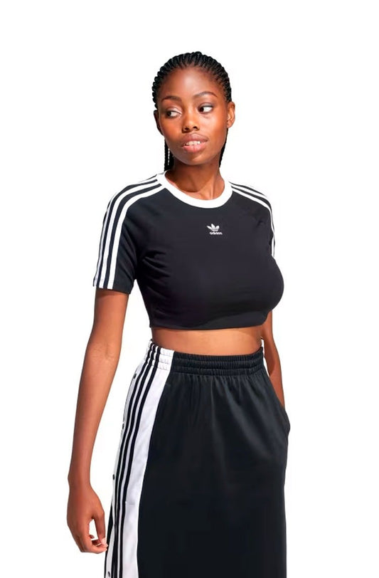 Camisa Adidas Baby Look 3 - stripes Preto - NewSkull