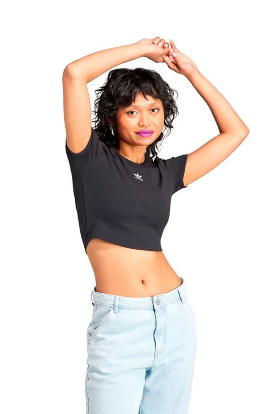Camisa Adidas Cropped Essentials Rib Preto - NewSkull