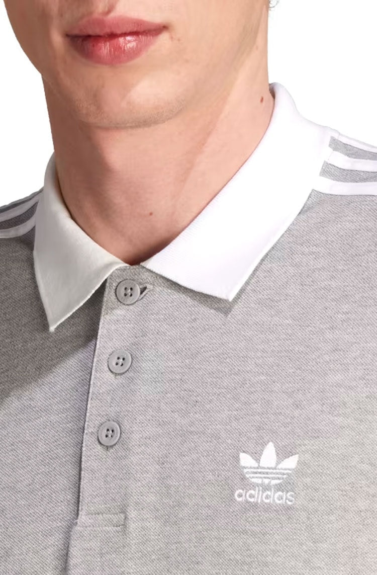 Camisa Adidas Polo Adicolor Classic 3 - stripes Cinza/Branco - NewSkull