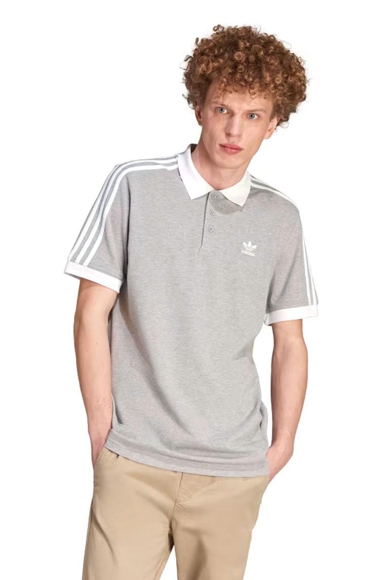 Camisa Adidas Polo Adicolor Classic 3 - stripes Cinza/Branco - NewSkull