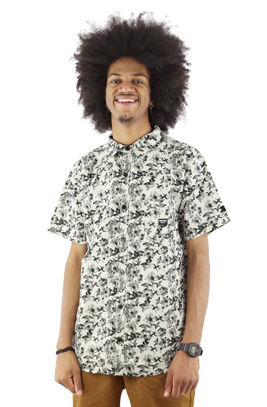 Camisa STARTER Floral Manga Curta Branca/Cinza - NewSkull