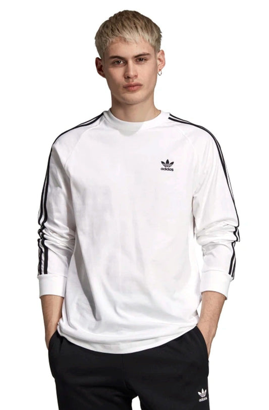Camiseta Adidas 3 Stripes LS Manga Longa Branca - NewSkull