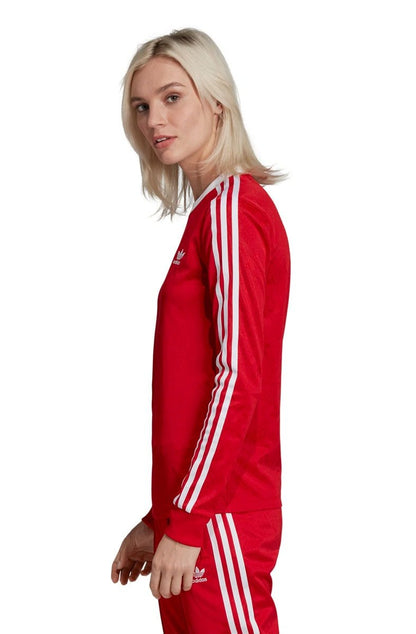 Camiseta Adidas 3 Stripes LS Manga Longa Feminina Vermelha - NewSkull