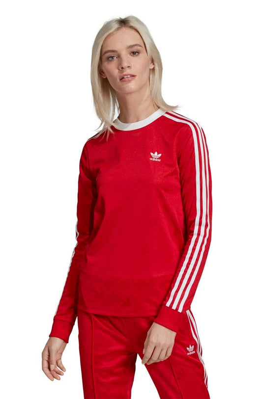 Camiseta Adidas 3 Stripes LS Manga Longa Feminina Vermelha - NewSkull