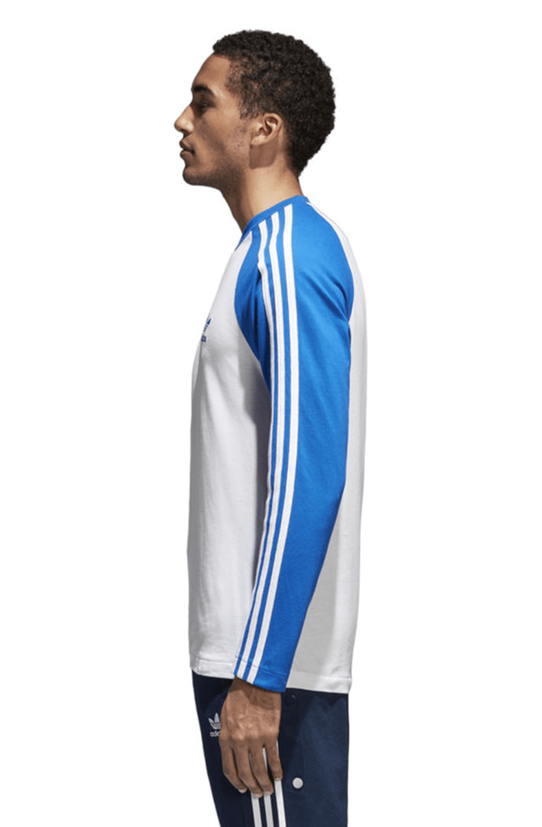 Camiseta Adidas 3 Stripes Manga Longa Azul - NewSkull