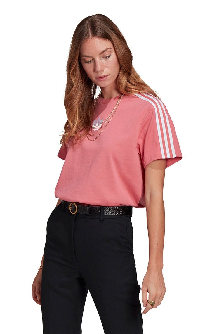 Camiseta Adidas Adicolor 3D Trefoil Loose Rosa/Branco - NewSkull