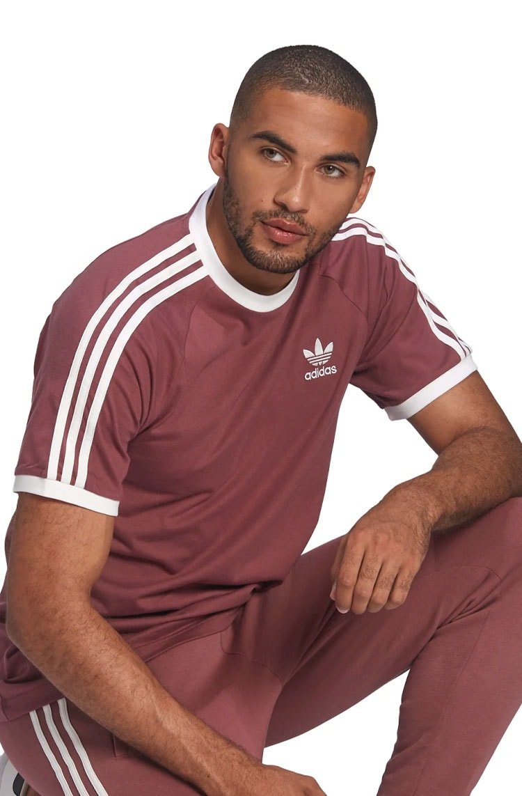 Camiseta Adidas Adicolor Classics 3 Stripes Bordo/Branca - NewSkull