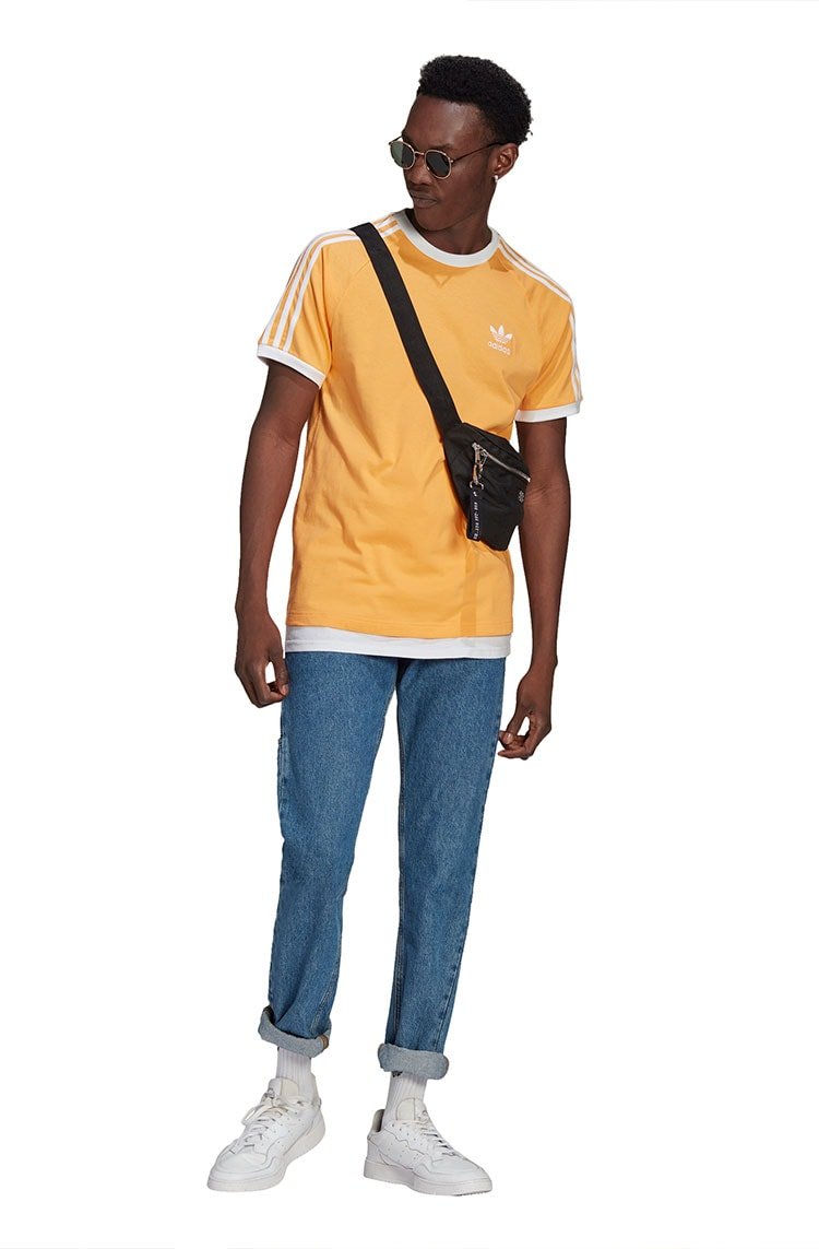 Camiseta Adidas Adicolor Classics 3 Stripes Laranja/Branco - NewSkull