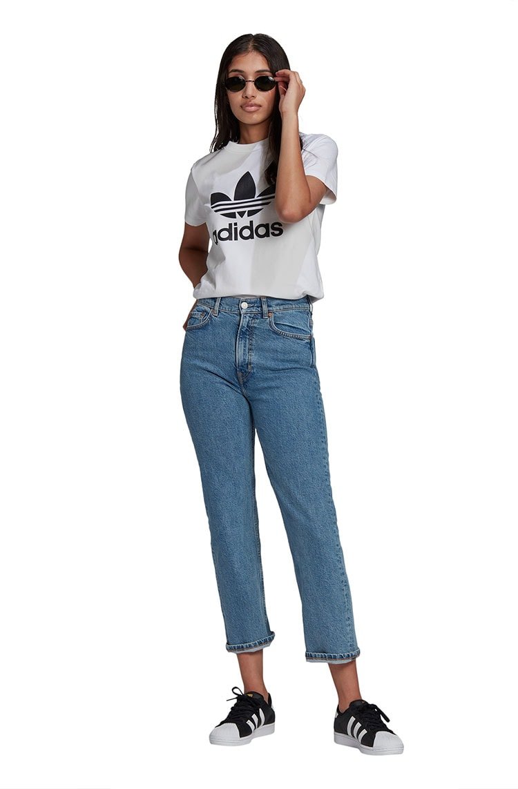 Camiseta Adidas Adicolor Classics Trefoil Feminina Branca/Preta - NewSkull