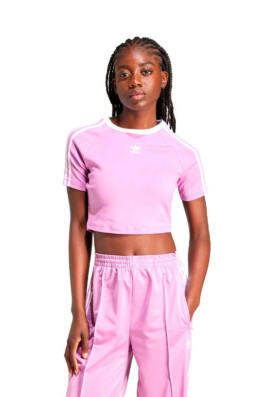 Camiseta Adidas Baby Look 3 - stripes Rosa/Branco - NewSkull