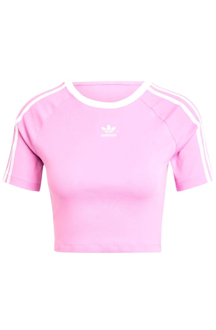 Camiseta Adidas Baby Look 3 - stripes Rosa/Branco - NewSkull