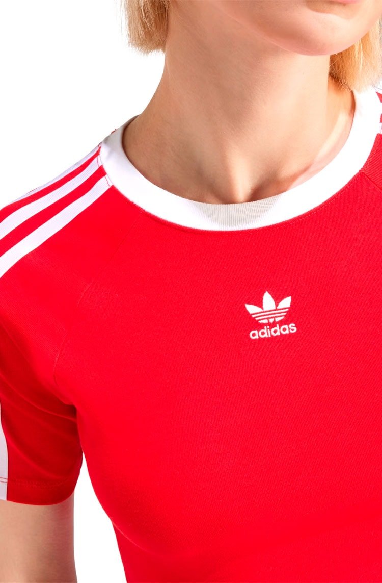 Camiseta Adidas Baby Look 3 - stripes Vermelho/Branco - NewSkull