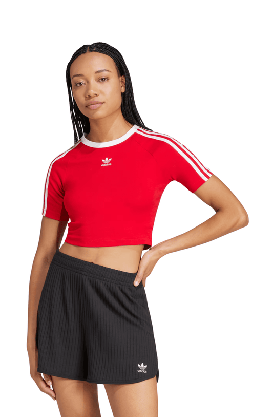 Camiseta Adidas Baby Look 3 stripes Vermelho/Branco - NewSkull