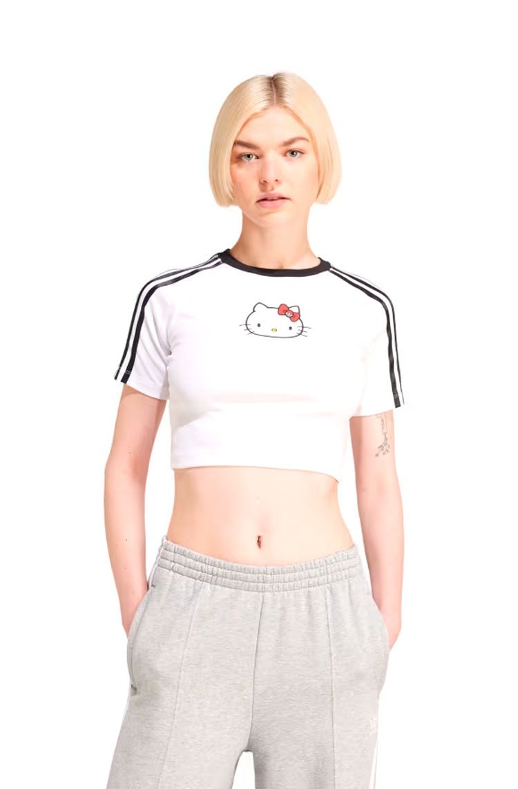 Camiseta Adidas Baby Look Hello Kitty Branco/Preto - NewSkull