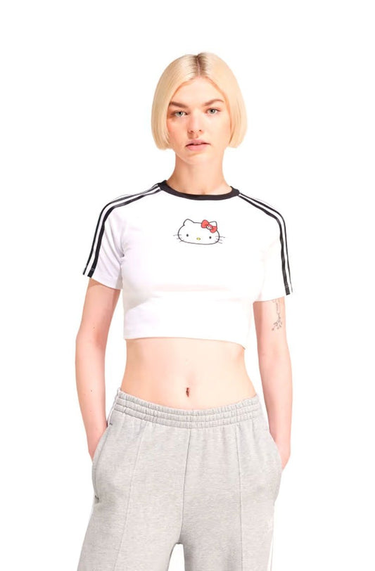 Camiseta Adidas Baby Look Hello Kitty Branco/Preto - NewSkull