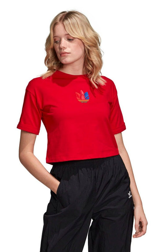 Camiseta ADIDAS Cropped 3D Trefoil Vermelha - NewSkull