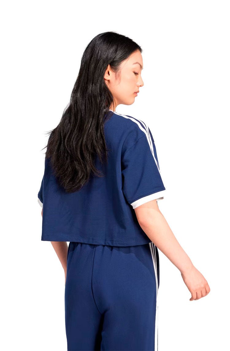 Camiseta Adidas Cropped Adicolor 3 - stripes Azul Marinho/Branco - NewSkull