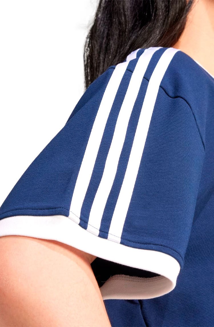 Camiseta Adidas Cropped Adicolor 3 - stripes Azul Marinho/Branco - NewSkull