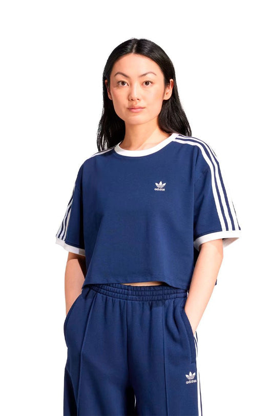 Camiseta Adidas Cropped Adicolor 3 - stripes Azul Marinho/Branco - NewSkull