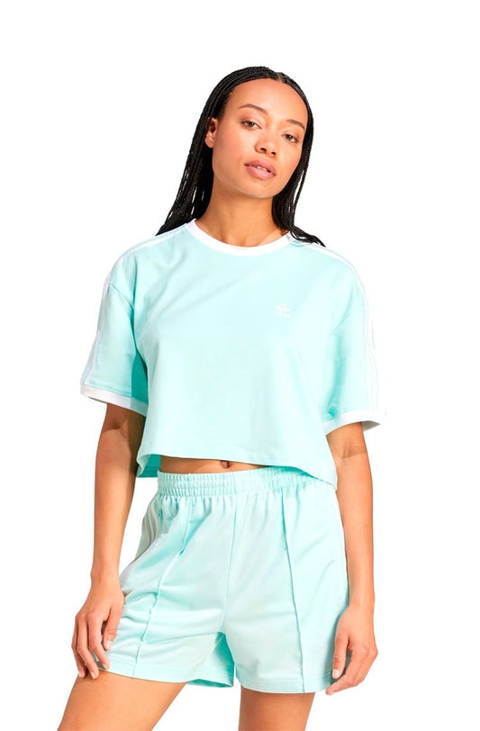Camiseta Adidas Cropped Adicolor 3 - stripes Verde Água - NewSkull