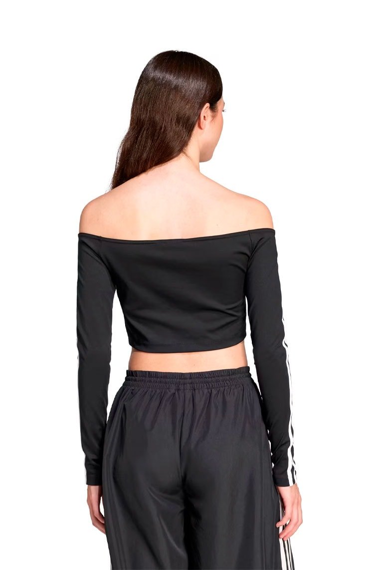 Camiseta Adidas Cropped Adicolor Off Shoulder Long Sleeve Preto/Branco - NewSkull