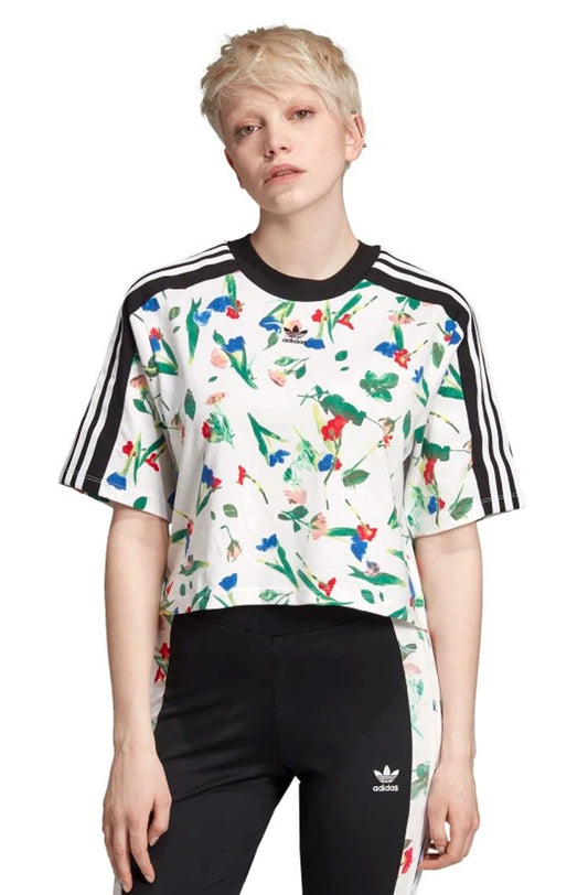Camiseta ADIDAS Cropped Allover Print Feminino Branca/Floral - NewSkull