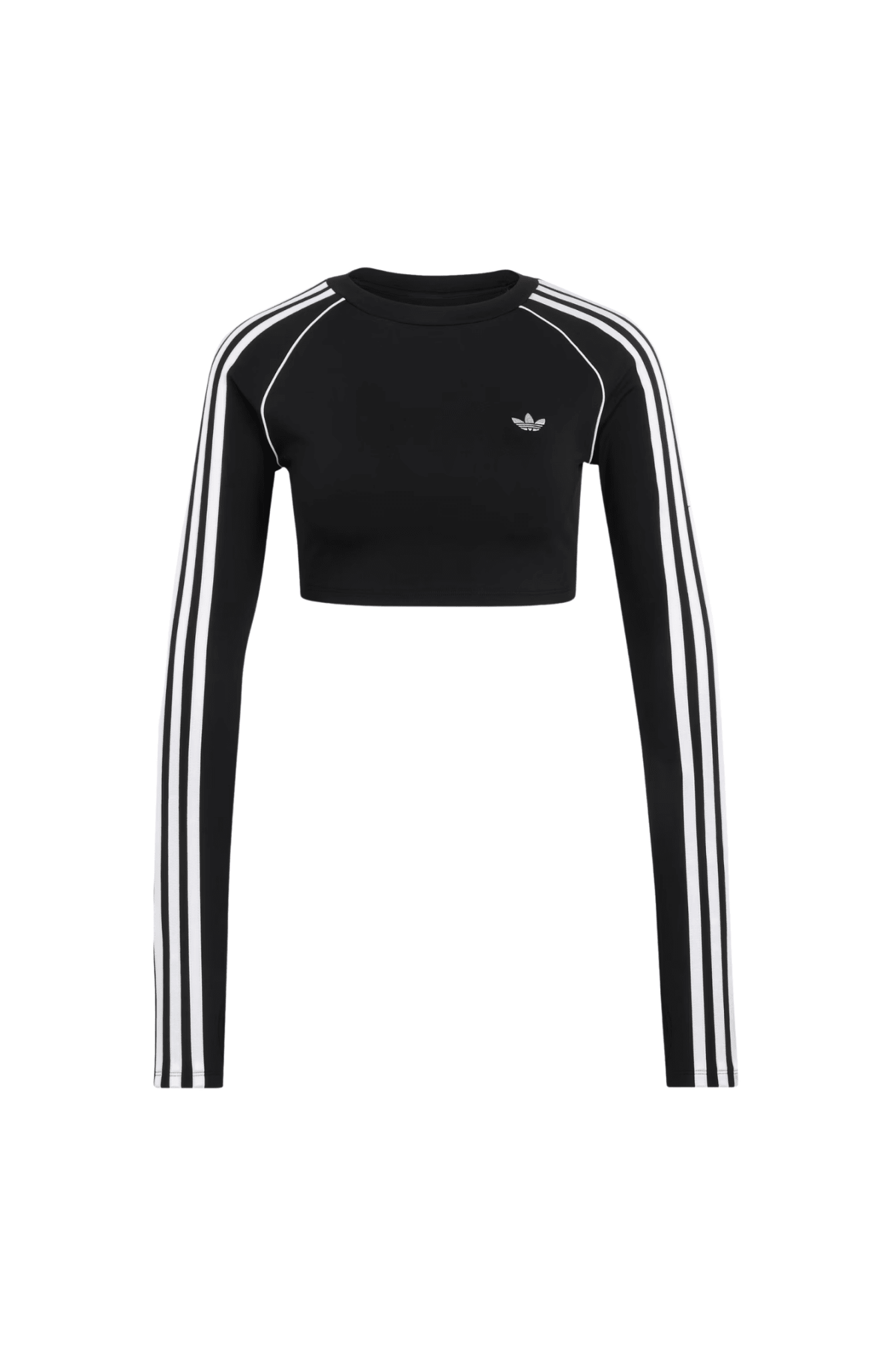 Camiseta Adidas Cropped Essentials LS 3-Stripes Preto/Branco - NewSkull