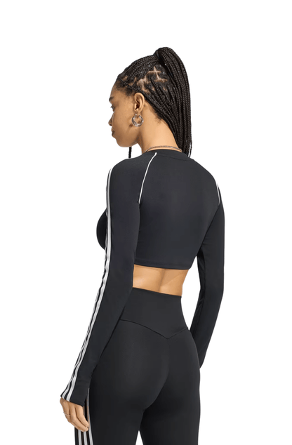 Camiseta Adidas Cropped Essentials LS 3-Stripes Preto/Branco - NewSkull