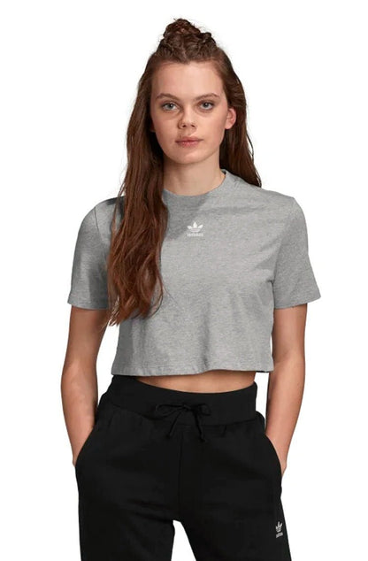 Camiseta Adidas Cropped Trefoil Essentials Cinza - NewSkull