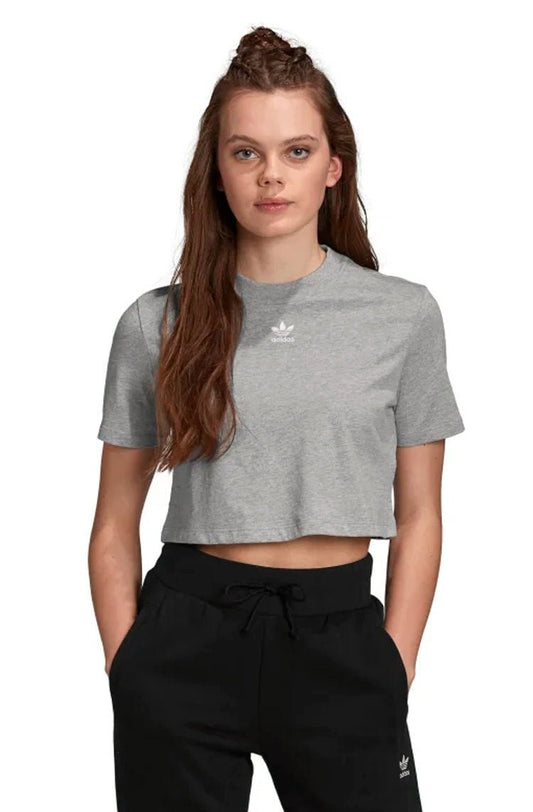 Camiseta Adidas Cropped Trefoil Essentials Cinza - NewSkull