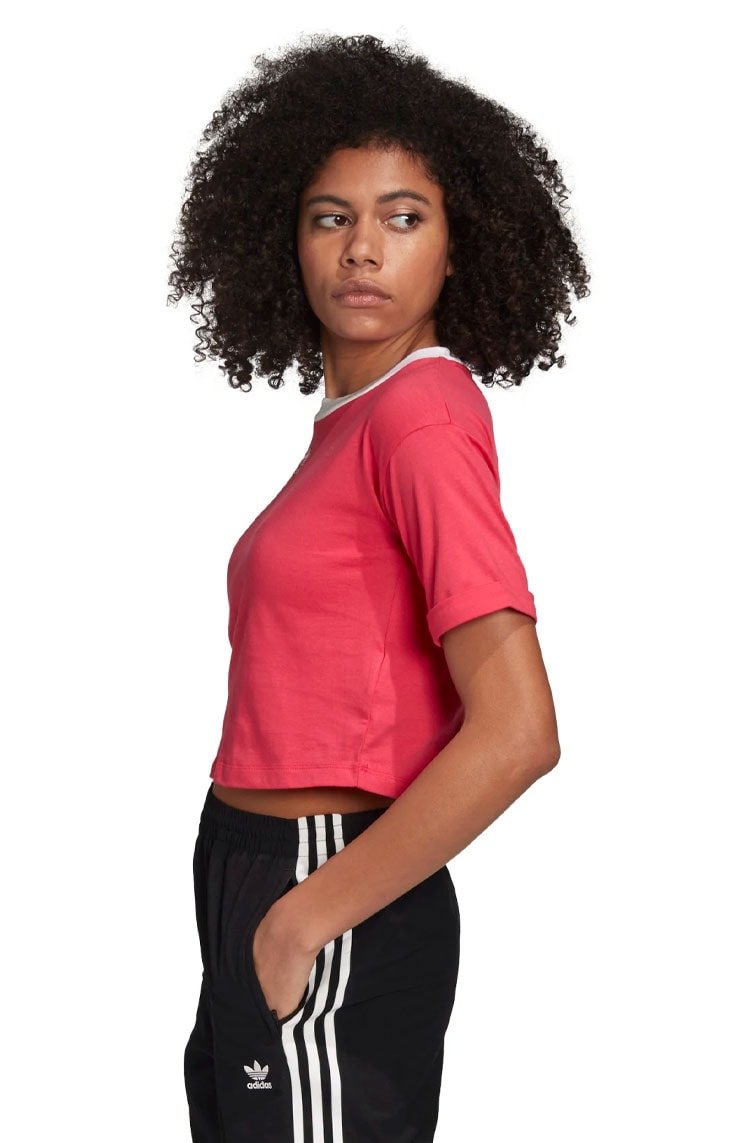 Camiseta ADIDAS Cropped Trefoil Rosa/Branca - NewSkull