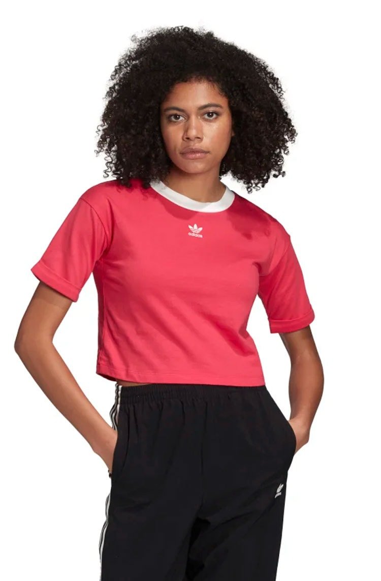 Camiseta ADIDAS Cropped Trefoil Rosa/Branca - NewSkull