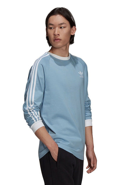 Camiseta Adidas Manga Longa Adicolor Classics 3 - Stripes Azul/Branca - NewSkull