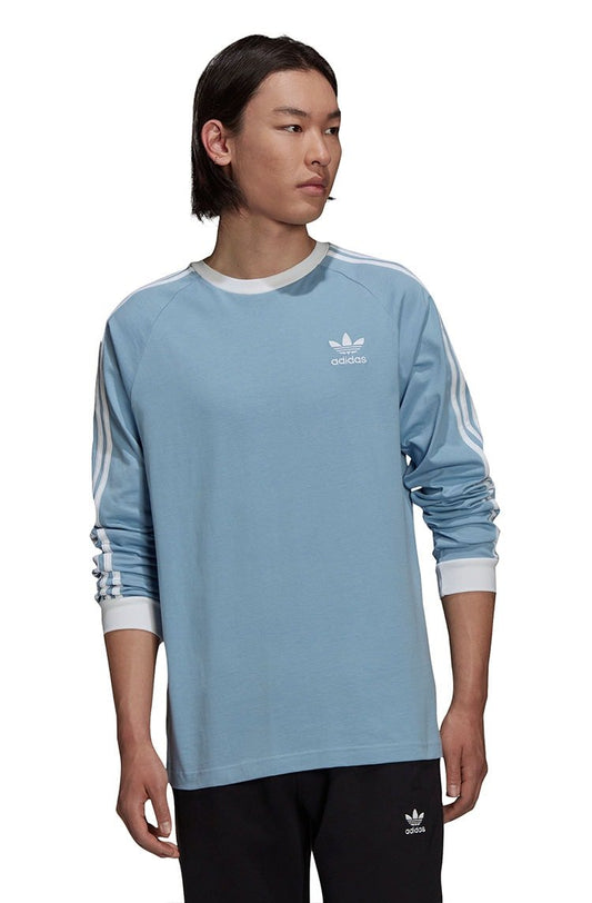 Camiseta Adidas Manga Longa Adicolor Classics 3 - Stripes Azul/Branca - NewSkull