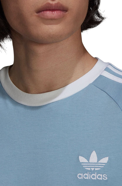 Camiseta Adidas Manga Longa Adicolor Classics 3 - Stripes Azul/Branca - NewSkull