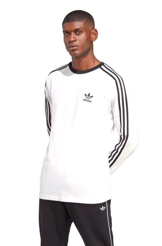 Camiseta Adidas Manga Longa Adicolor Classics 3 - Stripes Branco/Preto - NewSkull