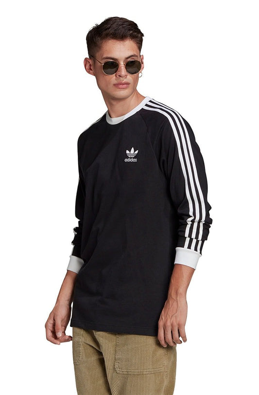 Camiseta Adidas Manga Longa Adicolor Classics 3 - Stripes Preta/Branca - NewSkull