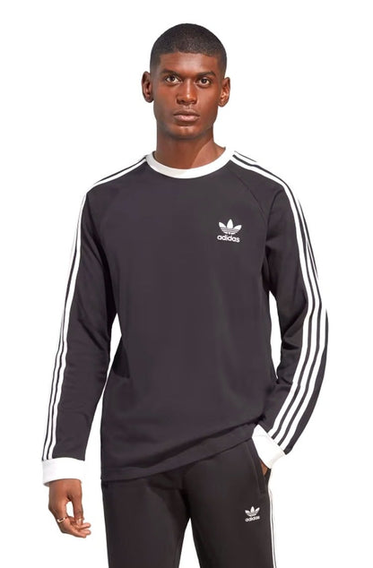Camiseta Adidas Manga Longa Adicolor Classics 3 - Stripes Preto/Branco - NewSkull