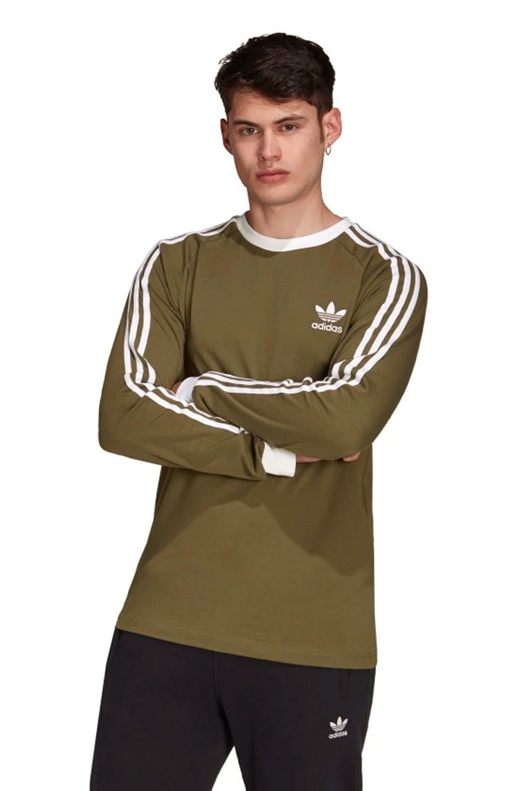Camiseta Adidas Manga Longa Adicolor Classics 3 - Stripes Verde/Branca - NewSkull