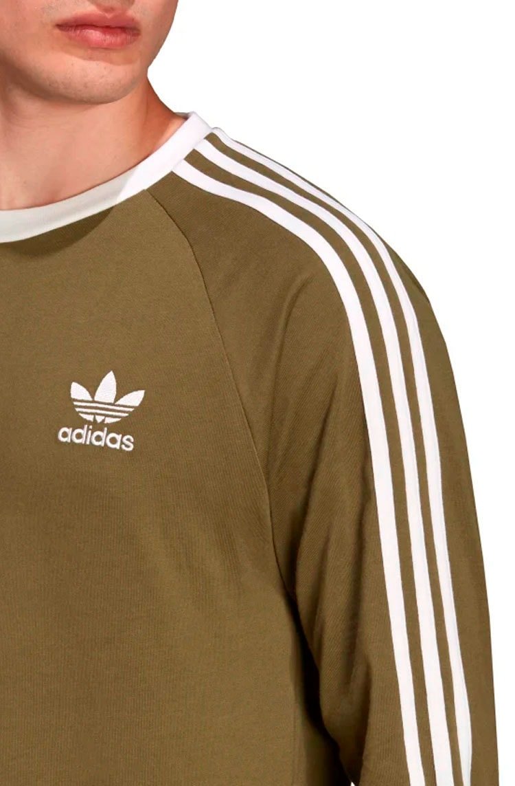 Camiseta Adidas Manga Longa Adicolor Classics 3 - Stripes Verde/Branca - NewSkull