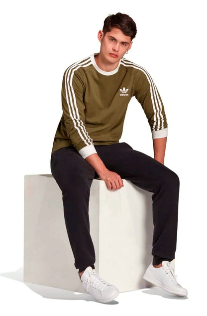 Camiseta Adidas Manga Longa Adicolor Classics 3 - Stripes Verde/Branca - NewSkull